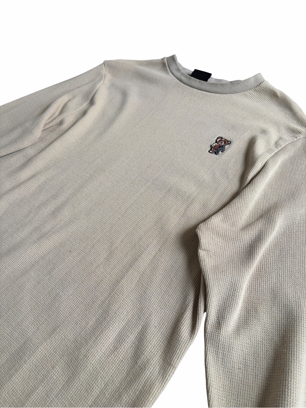 Restricted to All Men’s Long Sleeve Crewneck Shirt Teddy Bear Logo Waffle Knit